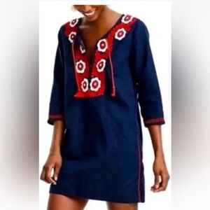 NWT J. Crew Embroidered Floral Beach Tunic, Navy, Red & White,J3259,  Size Small